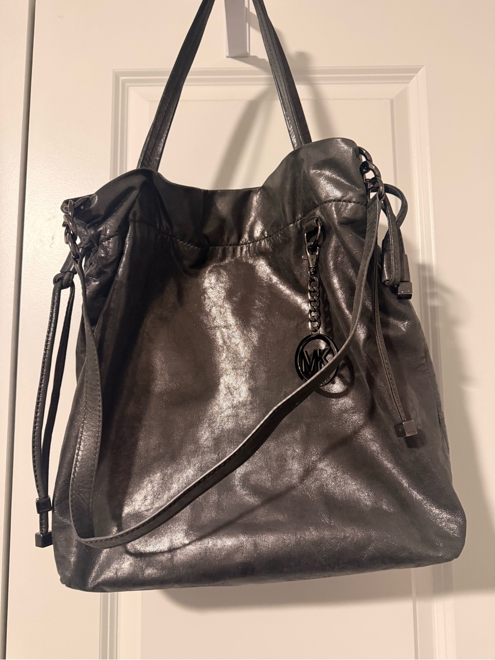 Michael Kors Vintage Gunmetal Gray Leather Shoulder Tote